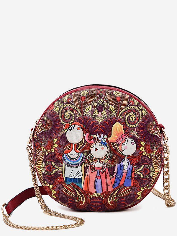

Girls Print PU Chain Shoulder Bag, Chestnut red
