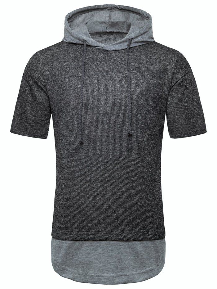 

Drop Shoulder Color Block Splicing Hooded T-shirt, Dark gray