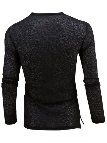 

V Neck Henley Long Sleeve T Shirt, Black