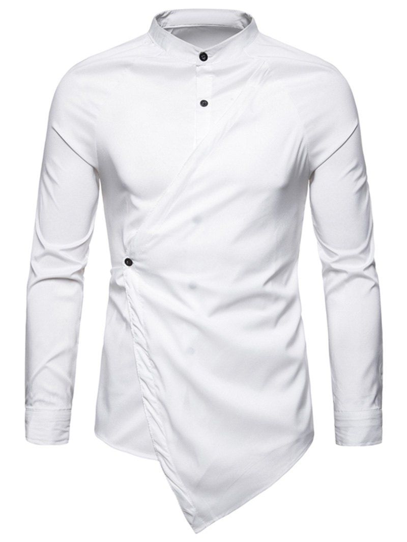

Irregular Design Solid Color Long Sleeves Shirt, White