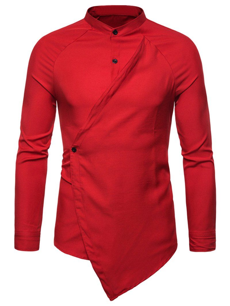 

Irregular Design Solid Color Long Sleeves Shirt, Red