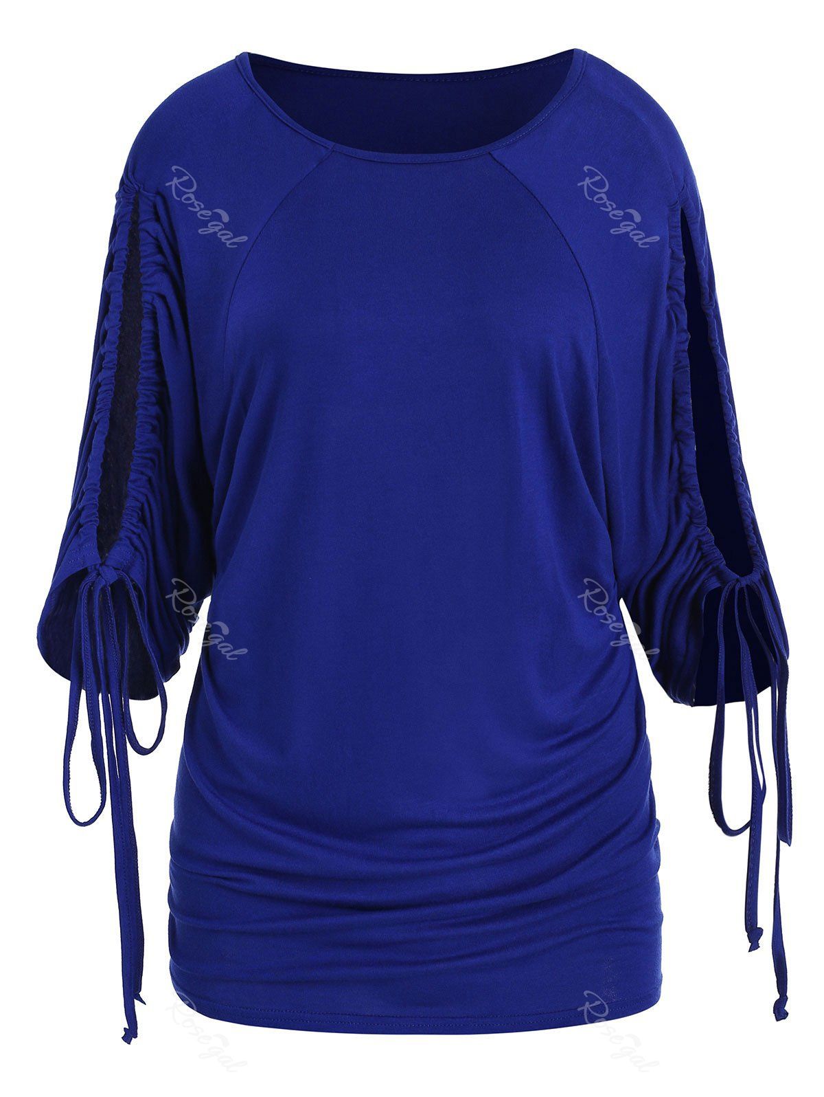 

Split Sleeve Ruched Plus Size T-shirt, Blue