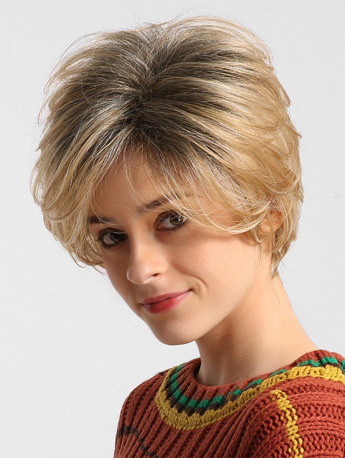 

Side Bang Straight Medium Human Hair Wig, Multi
