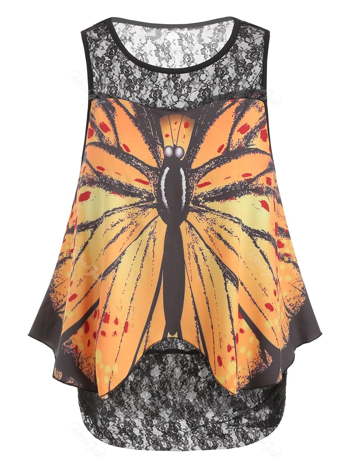 

Butterfly Overlay Lace Plus Size Tank Top, Sun yellow