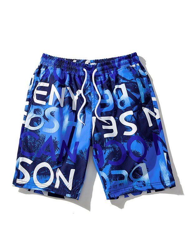 

Letter Palm Tree Print Board Shorts, Blue