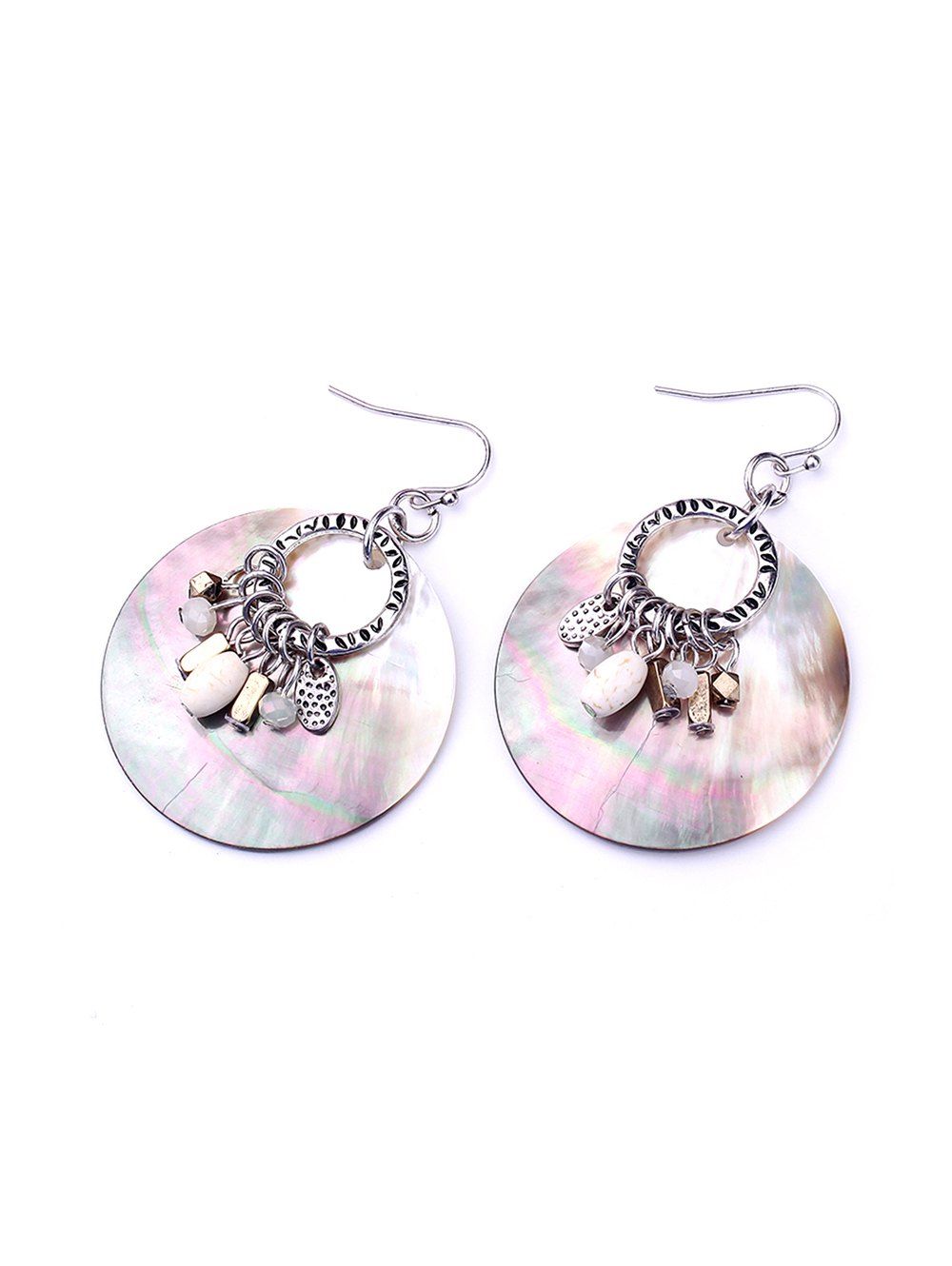 

Faux Stone Iridescent Disk Hook Earrings, Silver