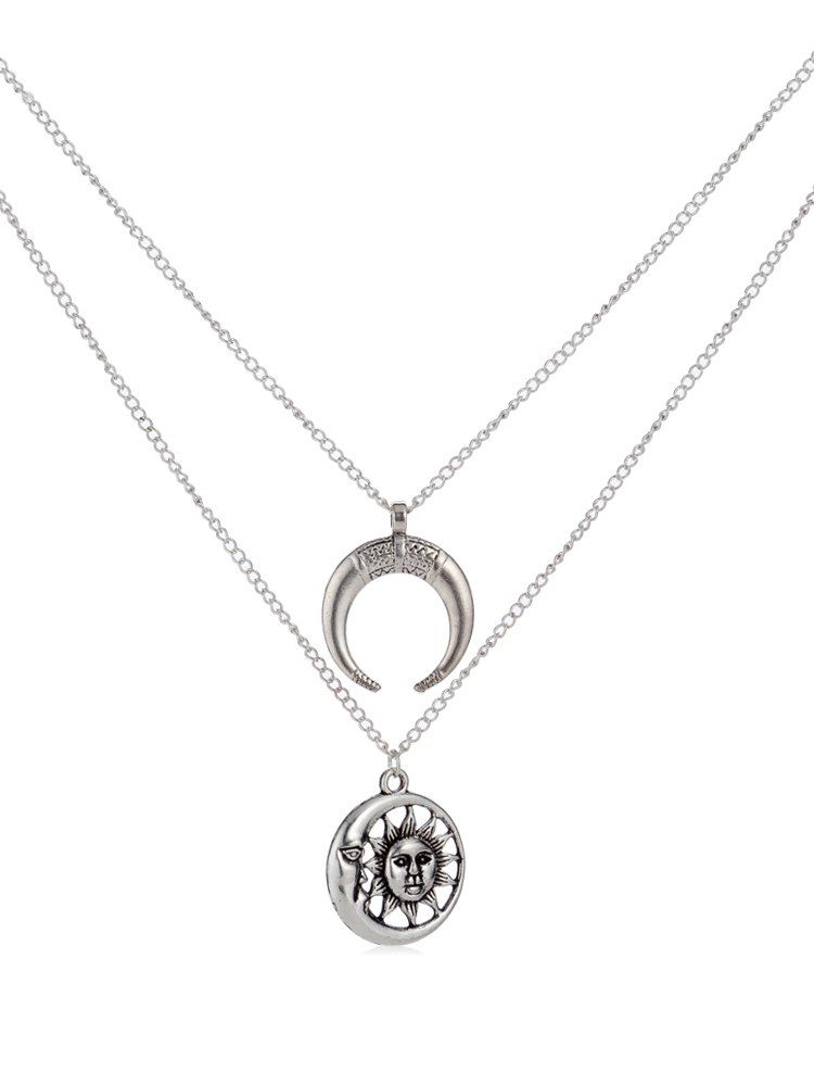 

Creative Moon and Sun Pendant Necklace, Silver