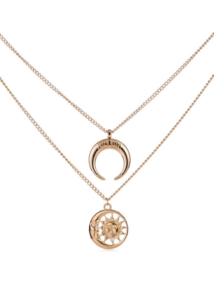

Creative Moon and Sun Pendant Necklace, Gold