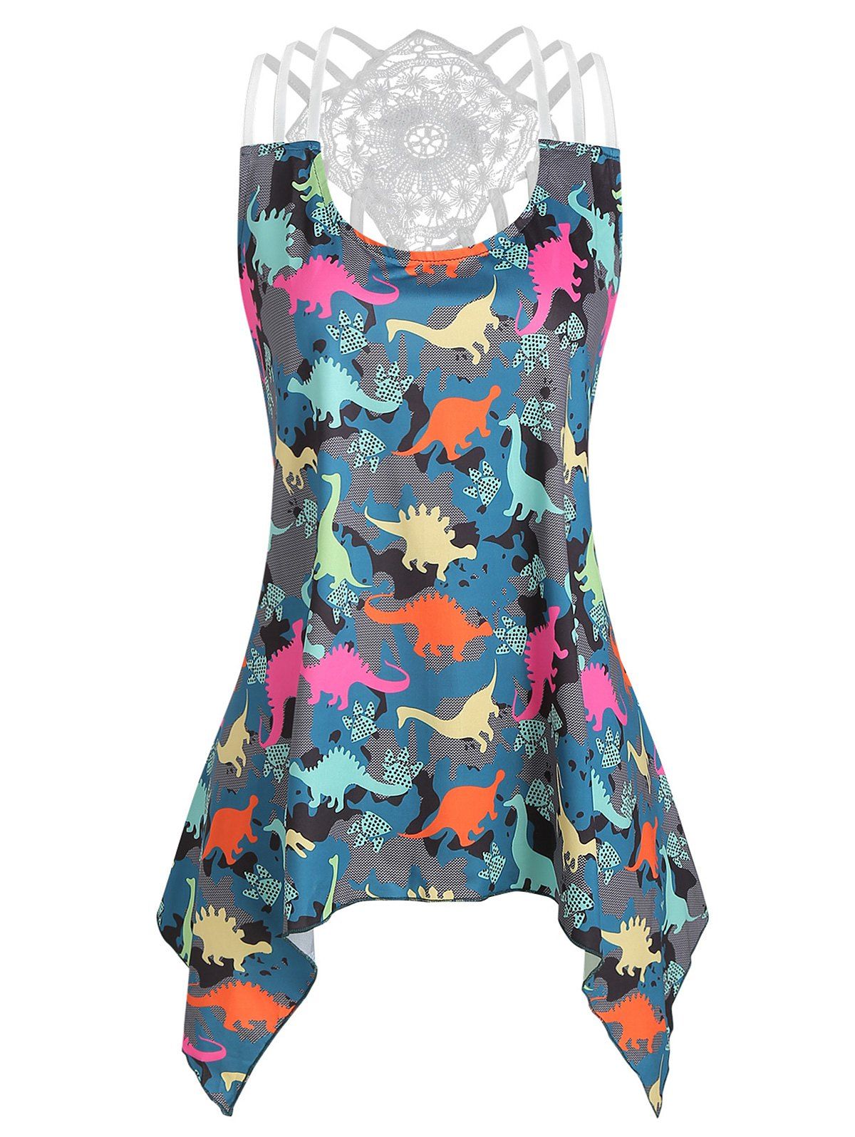 

Dinosaur Print Asymmetric Tank Top, Multi