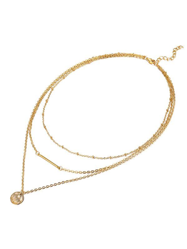 

Disc Bar Pendant Multilayer Necklace, Gold