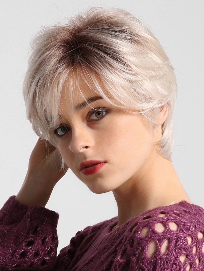 

Side Bang Solid Natural Straight Short Human Hair Wig, Multi