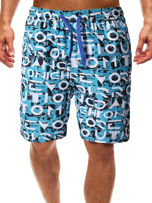 

Allover Letters Painting Print Beach Shorts, Multi