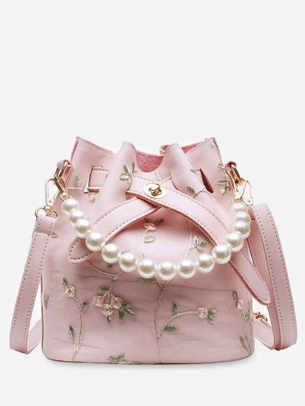 

Flower Lace Bucket Crossbody Bag, Pink