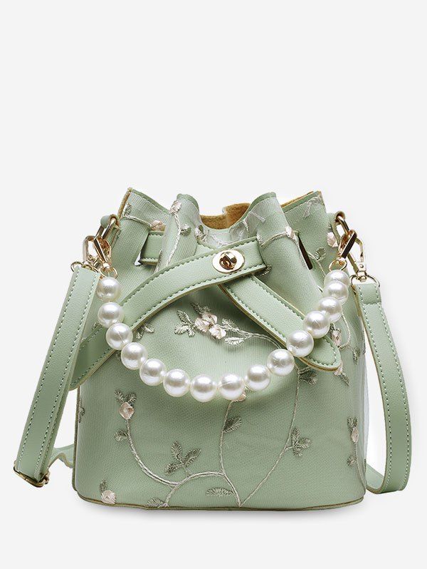 

Flower Lace Bucket Crossbody Bag, Green