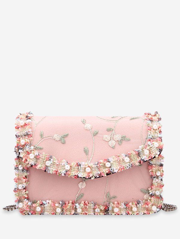 

Lace Flower Embroidery Shoulder Bag, Pink