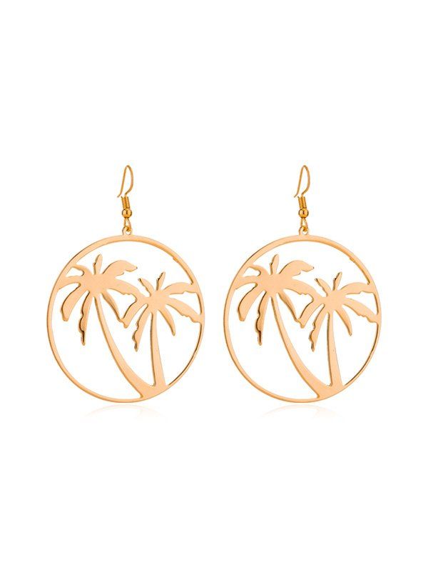 

Pair of Palm Tree Circle Hook Earrings, Gold