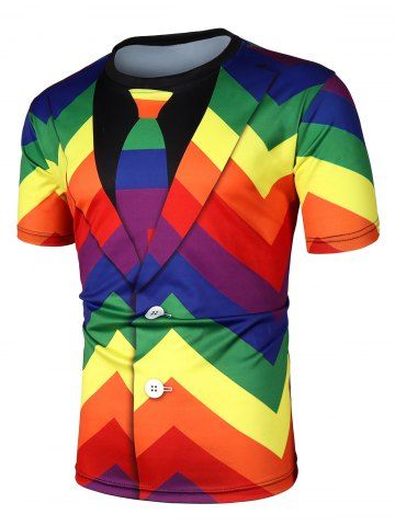 

Colorful Striped Pattern Short Sleeves T-shirt, Multi-a