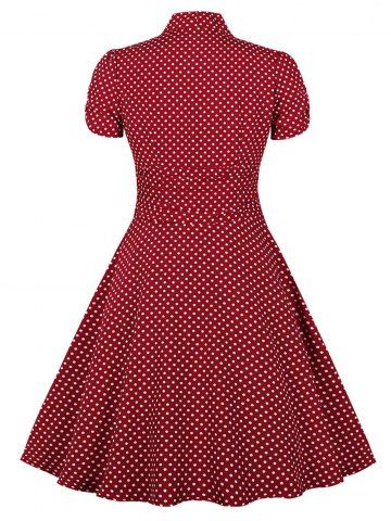 

Polka Dot Tie Ruched Vintage Dress, Red wine