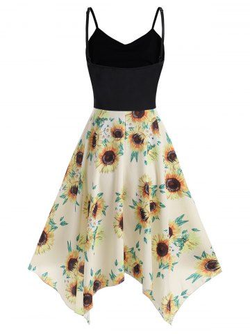 

Sunflower Print Handkerchief Plus Size Midi Dress, Multi-c