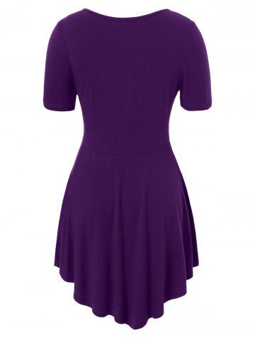 

Floral Embroidery Plus Size Square Neck T-shirt, Purple iris