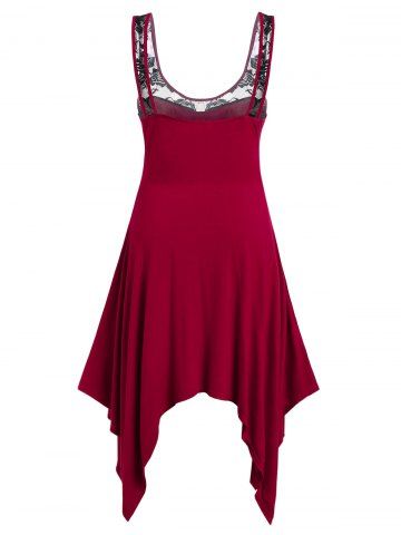 

Plus Size Asymmetric Lace Insert Dress, Red