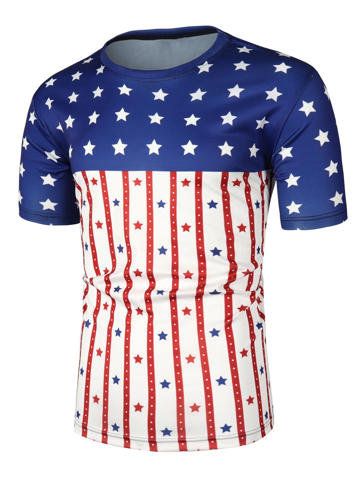 

Star Striped Print Short Sleeves T-shirt, White