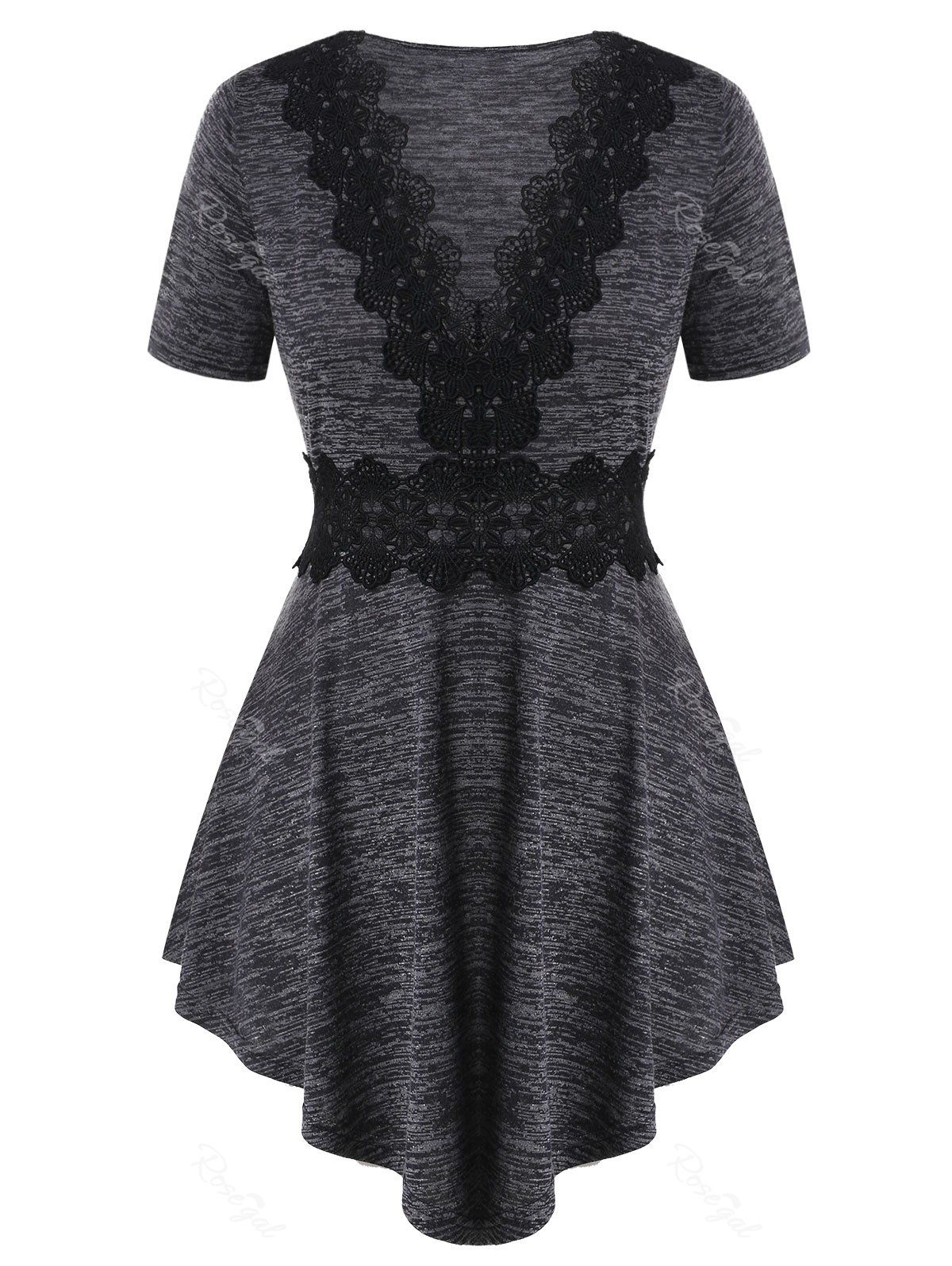 

Plus Size Lace Insert Tunic T Shirt, Carbon gray