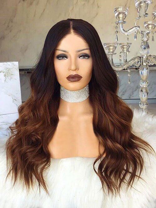

Long Center Parting Gradient Natural Wave Synthetic Wig, Brown