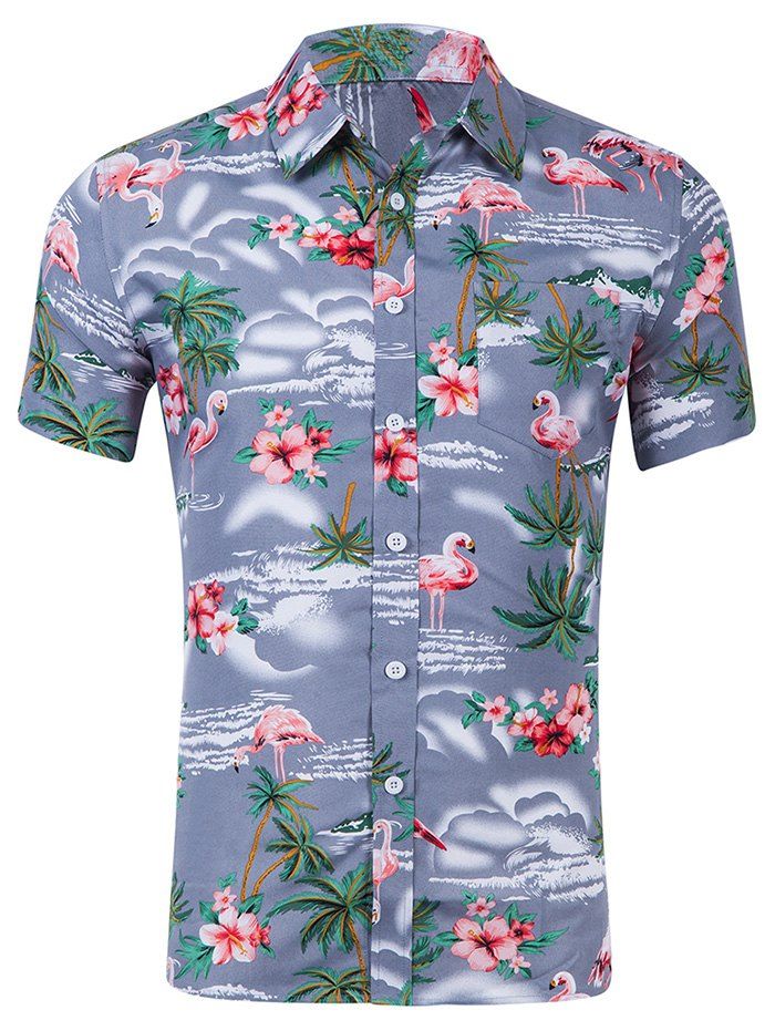 

Floral Animal Print Short Sleeves Shirt, Blue gray