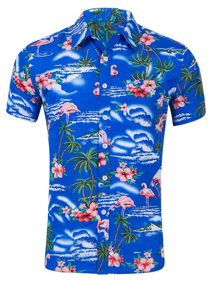 

Floral Animal Print Short Sleeves Shirt, Blue