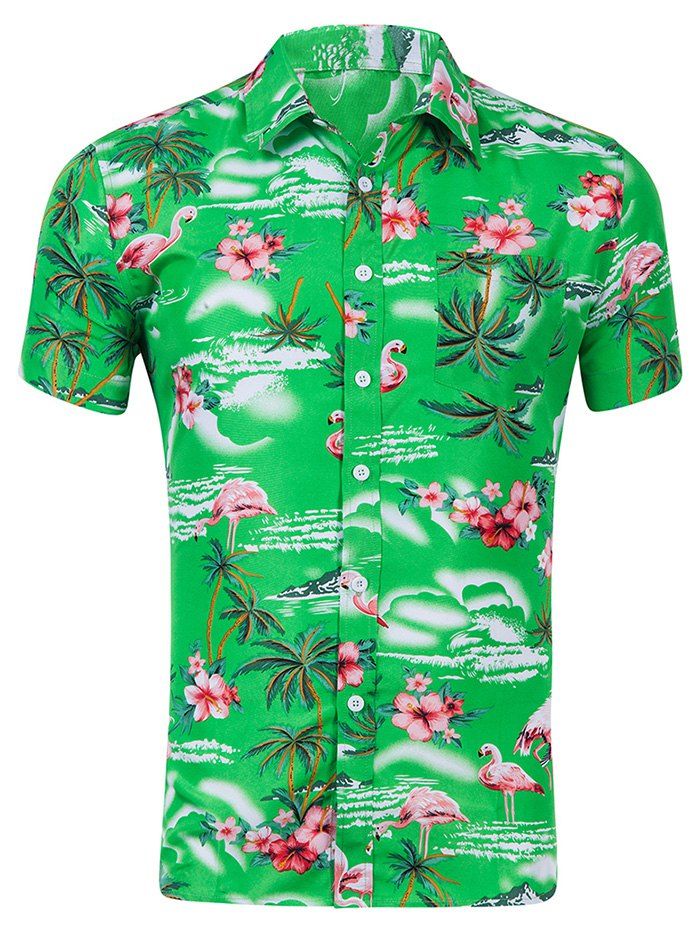 

Floral Animal Print Short Sleeves Shirt, Green