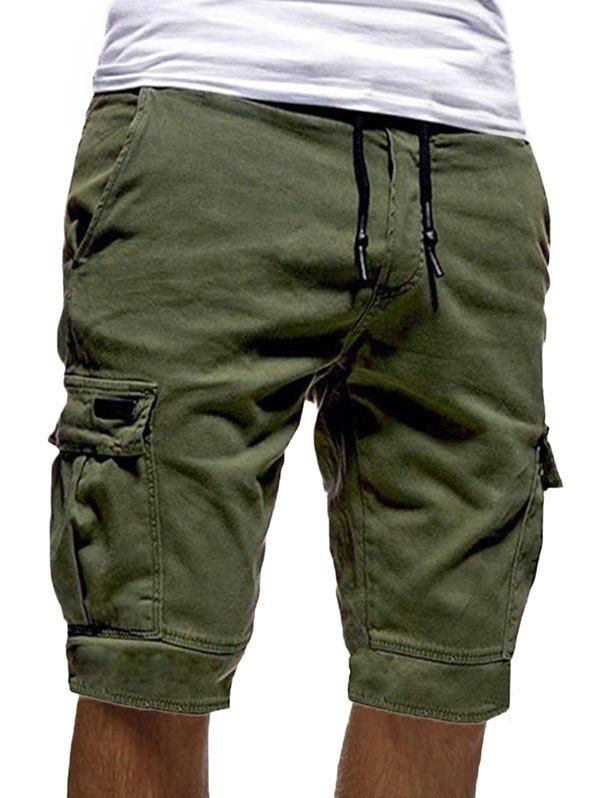 

Pocket Decoration Drawstring Casual Shorts, Army green