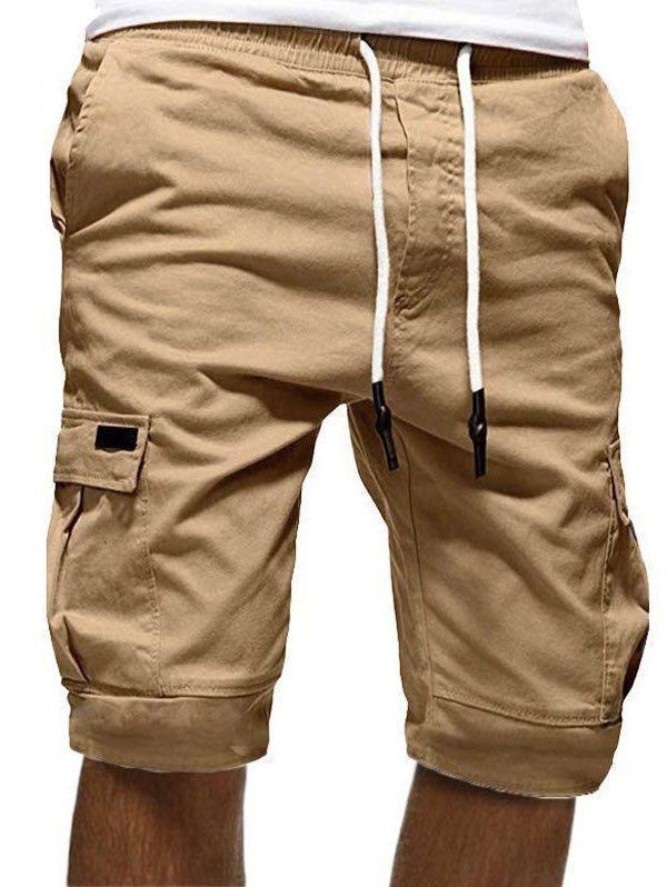

Pocket Decoration Drawstring Casual Shorts, Dark khaki