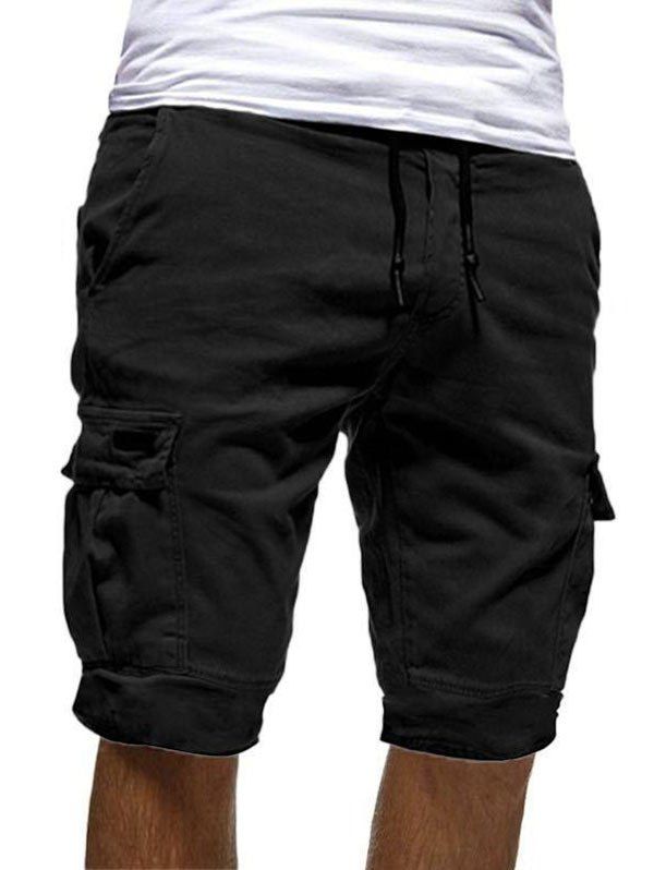

Pocket Decoration Drawstring Casual Shorts, Black