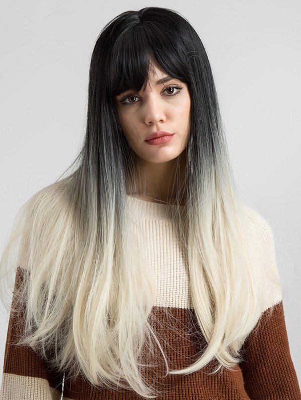

Long Side Fringe Ombre Straight Synthetic Wig, Multi