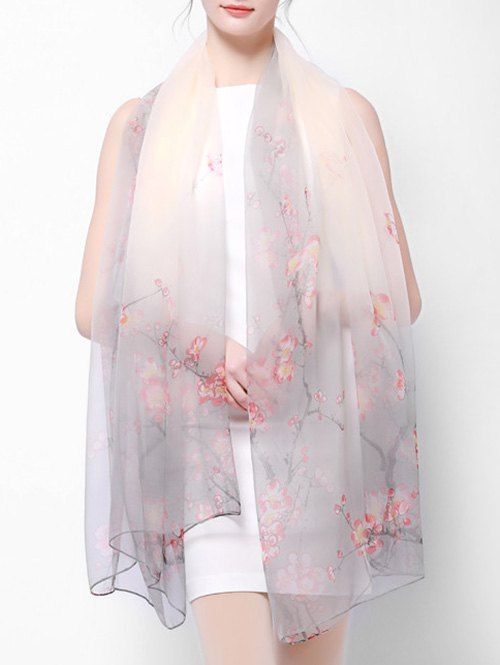 

Flower Printed Beach Silky Long Scarf, Gray