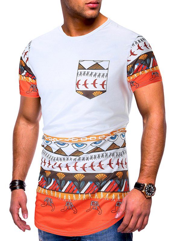 

Ethnic Style Short Sleeves T-shirt, White