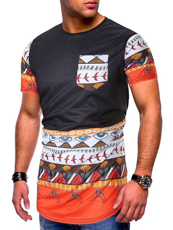 

Ethnic Style Short Sleeves T-shirt, Black