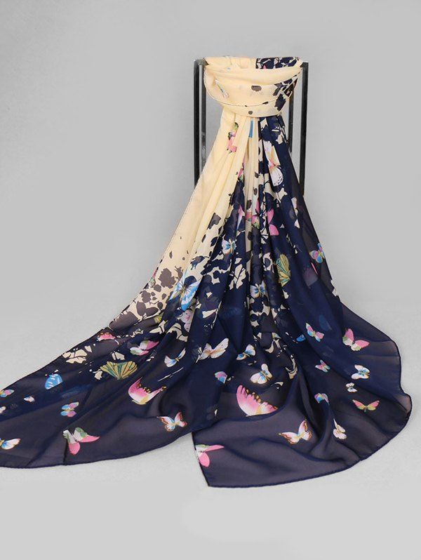 

Chiffon Printed Butterfly Beach Scarf, Cadetblue