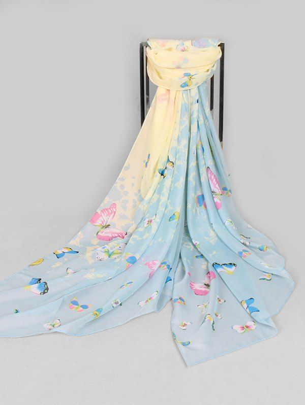 

Chiffon Printed Butterfly Beach Scarf, Baby blue