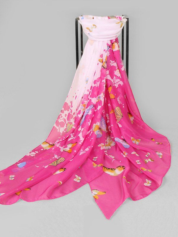 

Chiffon Printed Butterfly Beach Scarf, Rose red