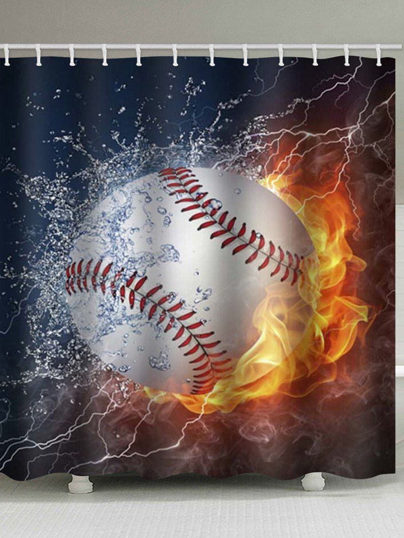 

Baseball Fire Print Waterproof Bathroom Shower Curtain, Multi