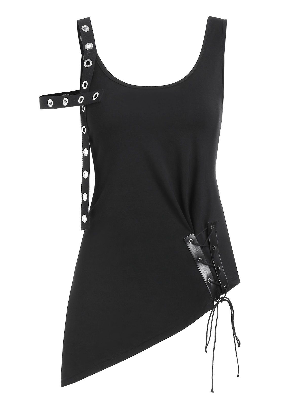 

Scoop Collar Asymmetrical Tank Top, Black