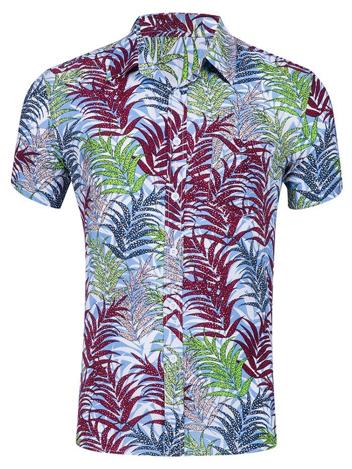 

Leaf Print Leisure Short Sleeves Shirt, Multi-a