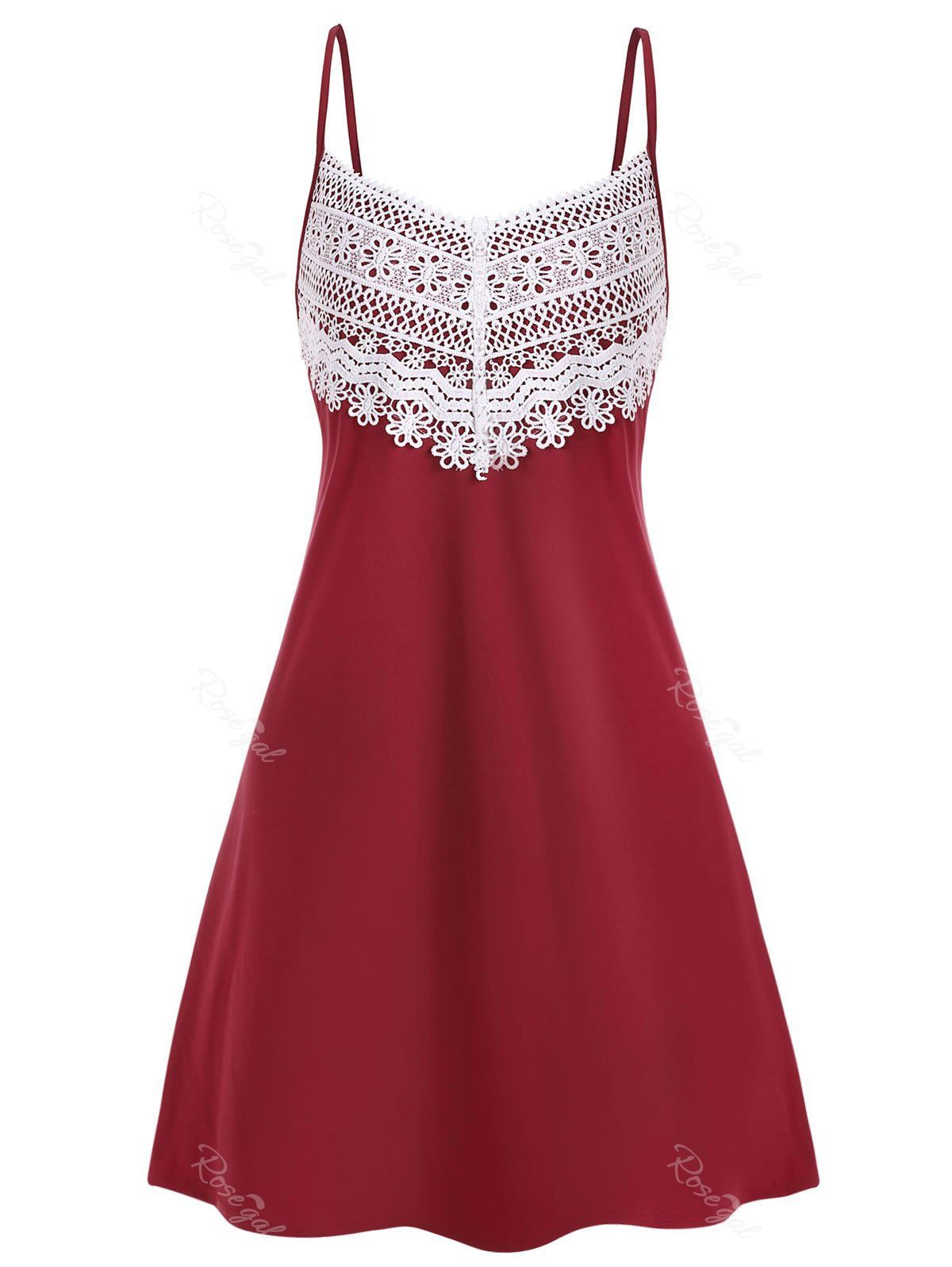 

Applique Panel Plus Size Cami A Line Dress, Red wine