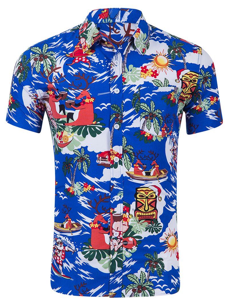 

Graphic Print Short Sleeves Shirt, Blue