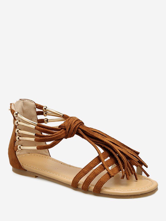 

Vintage Fringed Gladiator Flat Sandals, Light brown