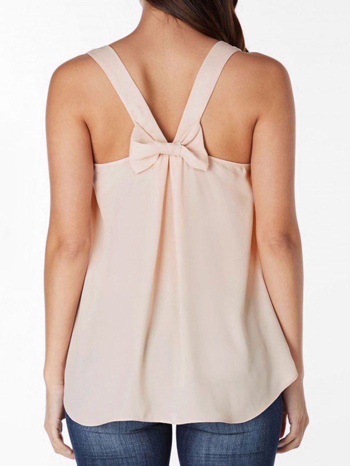 

Bowknot Embellished Plain Tank Top, Deep peach