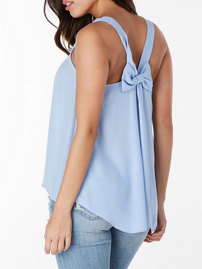 

Bowknot Embellished Plain Tank Top, Powder blue