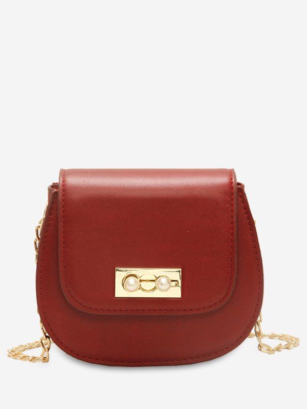 

Faux Pearl PU Leather Flap Crossbody Bag, Red